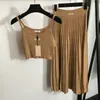 Sexy colete de malha vestido plissado de duas peças para mulheres designer carta tanque superior vestido de cintura alta roupas de moda