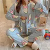 Vêtements pour femmes printemps mignon dessin animé vache imprimé pyjama set femmes deux pièces à manches longues sous-vêtements