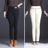 OUMENGK Moda A Vita Alta Autunno Inverno Donna Spessa Pantaloni Elastici Caldi Qualità S-5XL Pantaloni Stretti Tipo Pantaloni A Matita 240311