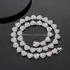 S Sterling Sier Hip Hop Sieraden 12Mm Hartvorm Cz Moissanite Tennis Ketting Ketting