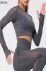 Vertvie Women Seamless Rib Yoga Set Gym Outfits Fitness Legings Crop Shirts Sport Passar Women Långärmad träning Aktiv Wear1160563