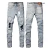 Purple Jeans Men's Jeans Brand Man Black High Street Paint Graffiti Mönster skadade Rippade magra byxor Denim Pants 501