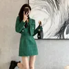 Work Dresses Insozkdg Fall Retro Tweed Suit Women Green Dress Elegant Double Breasted Jacket Slim Fit Sling Plaid 2024