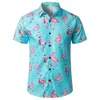 Мужские повседневные рубашки фламинго рисунок рубашка с короткими рукава