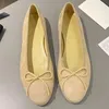 2024 spring summer new arrive women classic ballet flats runway designer genuine leather sue leather round toe flat with sweet bow-knot decor slip on flat shoes