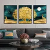 Pinturas Arte dorado Ciervo Dinero Árbol Imagen de la pared Islámico Sin marco Luna abstracta Impresión en lienzo Póster Naturaleza muerta 284n