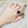 Anéis de Cluster Exagerado Temperamento Imitação Ruby Anel Sun Flower Tipo Diana Moda Cristal Vermelho Diamante Casamento Jóias Presente