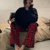 S-4xl Casual Red Plaid Pants Kobiety jesienne zima moda elegancka studentka koreański styl harajuku hip pop