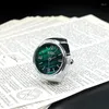 Anillos de racimo Mini reloj de dedo de cuarzo verde Anillo para mujeres Hombres Pareja Digital Banda elástica Punk Joyería Reloj Adolescentes