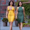 Casual Dresses Yellow O Neck Sleeveless Beading Cut Out Rayon Bandage Dress Evening Party Top Quality Celebrity Vestidos