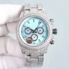 Смотреть Mens Automatic Full Diamond Mechanical Watches 41 мм с алмазным стальным браслетным браслетным браслетом.