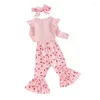 Kläduppsättningar födda babyflickor Valentines Day outfit min första valentin romper blossade byxor vår