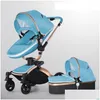 Strollers High Quality Baby Stoller 3 In 1 Pram Landscape Fold Pu Leather Wagen Carriage Car Born Pushchair Drop Delivery Kids Materni Othgp