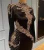 Vestidos de baile preto árabe aso ebi ebi renda de renda com manga longa para a noite festa formal em segunda recepção vestidos de noivado GB0906