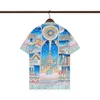 Mäns casual skjortor 23SS Summer Set High Quality Blue Printed Short Sleeve Men Shirt Hawaiian