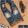 Men'S Jeans Mens Jeans Died Stretch Ripped Biker Men Hip Hop With Holes Punk Denim Trousers Drop Delivery Apparel Men'S Clothing Dhhqq