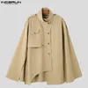 INCERUN hauts Style américain beaux hommes solide lâche Silhouette fendu conception Cape décontracté mode tout-match Trench S-5XL 240306