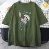 Herr t-shirts simning färgglada maneter tryck man bomull t skjortor japansk avslappnad kort ärm överdimensionerad crewneck kläder mode mens toppar