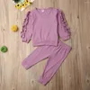 Kleding Sets 0-3Y Peuter Baby Kids Meisje Kleding Ruches Effen Trui Top T-shirt Broek Leggings Outfits 3PCS