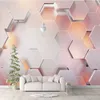 Personalizado 3d papel de parede moderno simples rosa pentágono geométrico sala estar quarto arte abstrata murais 3 d2615