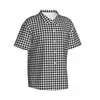 Camisas casuais masculinas clássico houndstooth praia camisa preto e branco havaí homem blusas manga curta respirável roupas impressas