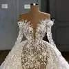 Abiti da sposa a sirena araba Abiti da sposa con strascico staccabile Manica lunga Perle Appliqued in pizzo Robe De Mariee