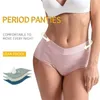 Calcinha feminina cintura alta à prova de vazamento roupa interior para mulheres algodão durante a noite cuecas de renda menstrual
