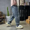 Calça jeans masculina folgada, tubo reto, perna larga, casual, moda retrô harlan, roupas masculinas, bottoms 40