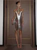 Casual Dresses Elegant Silver Off Shoulder Backless Mini Dress Women ärmlös Slim Fit Short 2024 Fashion Lady Party Prom Vestido
