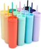 Paquete de 4 vasos acrílicos de colores pastel mate con tapas y pajitas Vasos de plástico de doble pared de 16 oz con limpiador de pajitas6697118