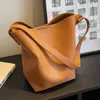 Evening Bags Solid Vegan Leather Large Bucket Shouler For Women Handbags Purses 2024 Vintage Casual Tote High Quality