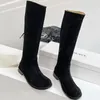 Botas altas para mujer 2024 cuero de vaca de lujo marrón negro cremallera tacón bajo calidad bota larga otoño invierno zapato hecho a mano cuero italiano suela grande botas para mujer tamaño 35-40