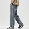 Jeans pour hommes 2024 printemps/été taille moyenne jambe droite jeunesse rétro tendance pantalons décontractés amples