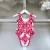 Mode kinderen totem gedrukt eendelig badpak Designer baby kids brief vest badpak INS meisjes vakantie SPA strand zwemmen S1177