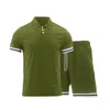 Camisa polo de botão de manga curta masculina de duas peças 2024 conjunto de moda verão masculino casual camiseta e shorts conjunto 240311