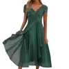 Vestidos casuais verão elegante manga curta renda v pescoço chiffon maxi vestido mulheres festa sólida a linha sexy longo boho floral vestidos