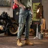 Jeans voor heren, werkkleding, ontwerp, motorfietsmode, elastische, slanke pasvorm, vintage noodlijdende skinny broek met meerdere zakken