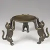 Chinese Bronze Plate Cats Animal 3 Cat oil lamp Candle Holder Candlestick statue213Z