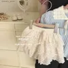 T-shirts sommar ny baby barn tröja sut koreansk stil baby flickor tunna stickade ruffles ihåliga ut tröjor+shorts barn tröjor toppar sut l240311