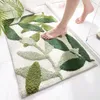 Tapis de bain floqué vert feuilles tapis de salle de bain en microfibre absorbant antidérapant tapis de porte d'entrée à la maison tapis de bain Super doux Tapijt 240226