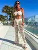 2024 new summer womens sexy three piece bikini set with pants white pipe top perforated pants womens solid bikini beach clothes 240311