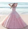 Principessa floreale fiore rosa abito da ballo abiti quinceanera dolce 16 abiti da ballo abiti 2019 gonfio principessa ragazze spettacolo pizzo appli8441617