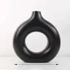 Nordic Vase Circular Hollow Ceramic Donuts Flower Pot Home Living Room Decoration Accessories Interior Office Desktop Decor Gift 240229