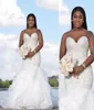 Plus Size Crystals Beaded Nigerian African Mermaid Wedding Dresses Gown Sweetheart Strapless Lace Applique Beading Bling Bride Dre6523599