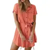 Abiti casual Abito camicia da donna Collezione estiva chic da donna Scollo a V abbottonato Mini con tasca con cintura Manica corta