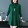 Casual Dresses 2024 Autumn Winter Women Solid Color Half Turtleneck Sweater Long Sleeve Mid Length Fashion Female Loose Knitted Dress B181