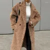 Manteau Long en laine d'agneau pour femme, manches à revers, poches, boutons, pardessus féminin, épais, chaud, vêtements d'extérieur, automne hiver