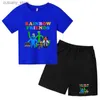 T-shirts Childrens 3-13Y T-shirt Rainbow Friend Game Funny Print Boys/Girls Baby Short sleeved Top+Shorts Birthday Gift Party Casual Set L240311