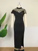 Black Long Prom Dresses High Neck Lace Patchwork Bodycon Women Evening Cocktail Club Party African Gowns Sexy Slit Outfits 240228