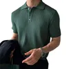 Men's Casual Shirts Lapel Short Sleeve Buttons Half Placket Loose Men T-shirt Summer Solid Color Knitting Ribbed Shirt Top Streetwear